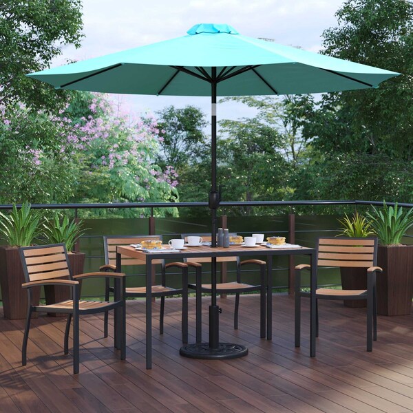 Flash Furniture Patio Set-30"x48" Table-4 Chairs-Tan Umbrella-Base XU-DG-304860064-UB19BTL-GG - main